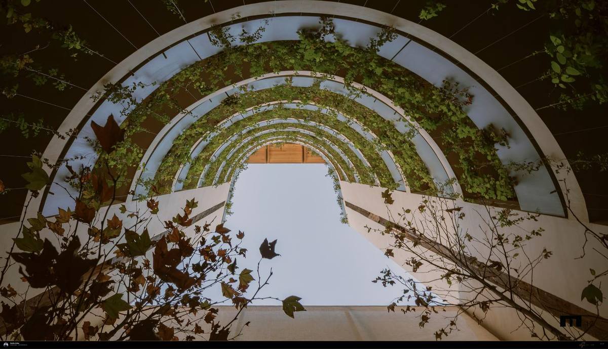 Patio ajardinado de un edificio de SEDE Desarrollos